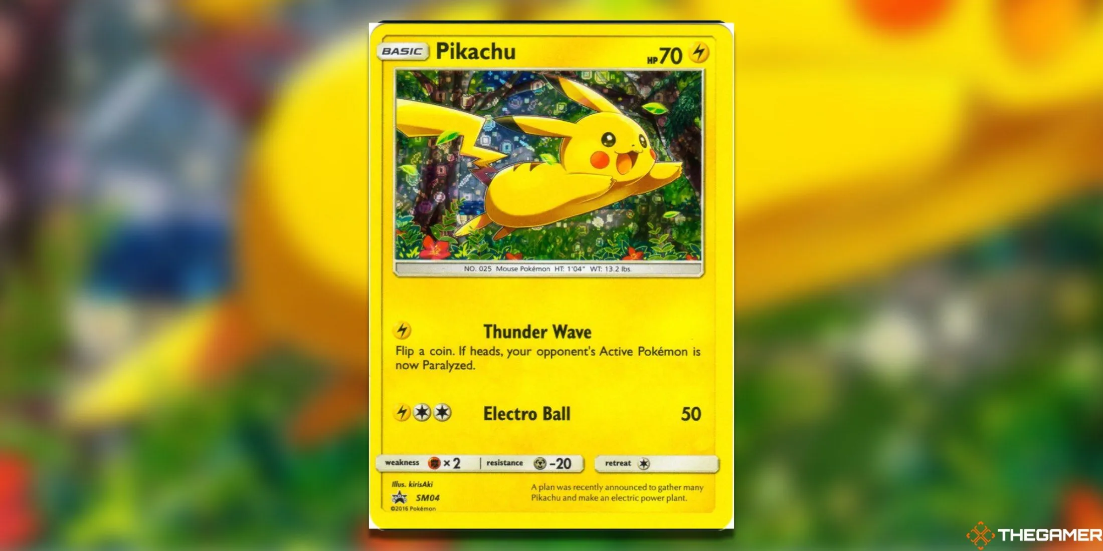 Thẻ bài Pikachu SM04 của General Mills trong Pokemon TCG, minh họa cho Pokemon có các hiệu ứng phụ trong trận đấu.