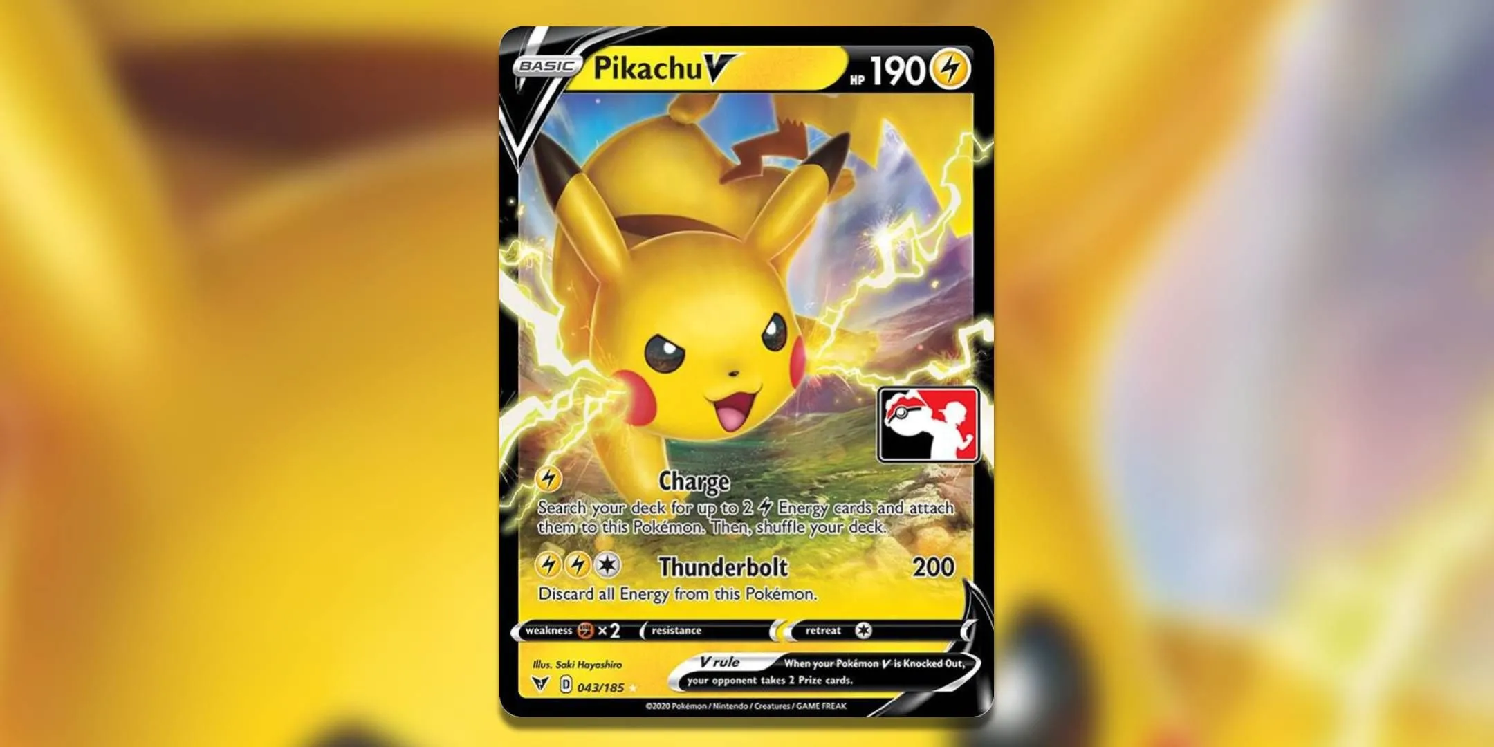 Thẻ bài Pikachu V Prize Pack Series trong Pokemon TCG, liên quan đến hệ thống thẻ Giải Thưởng trong game.