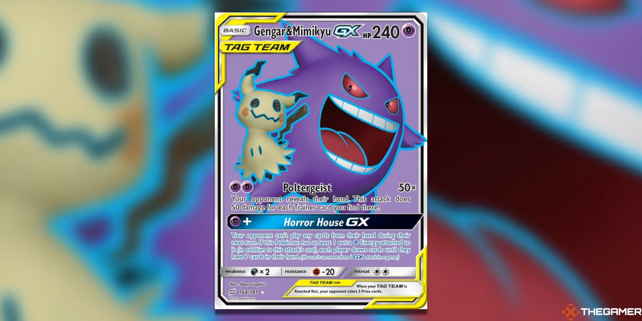 Thẻ bài Pokémon TCG Gengar và Mimikyu GX Full Art từ set Team Up, với hai Pokémon cùng nhìn về phía trước.