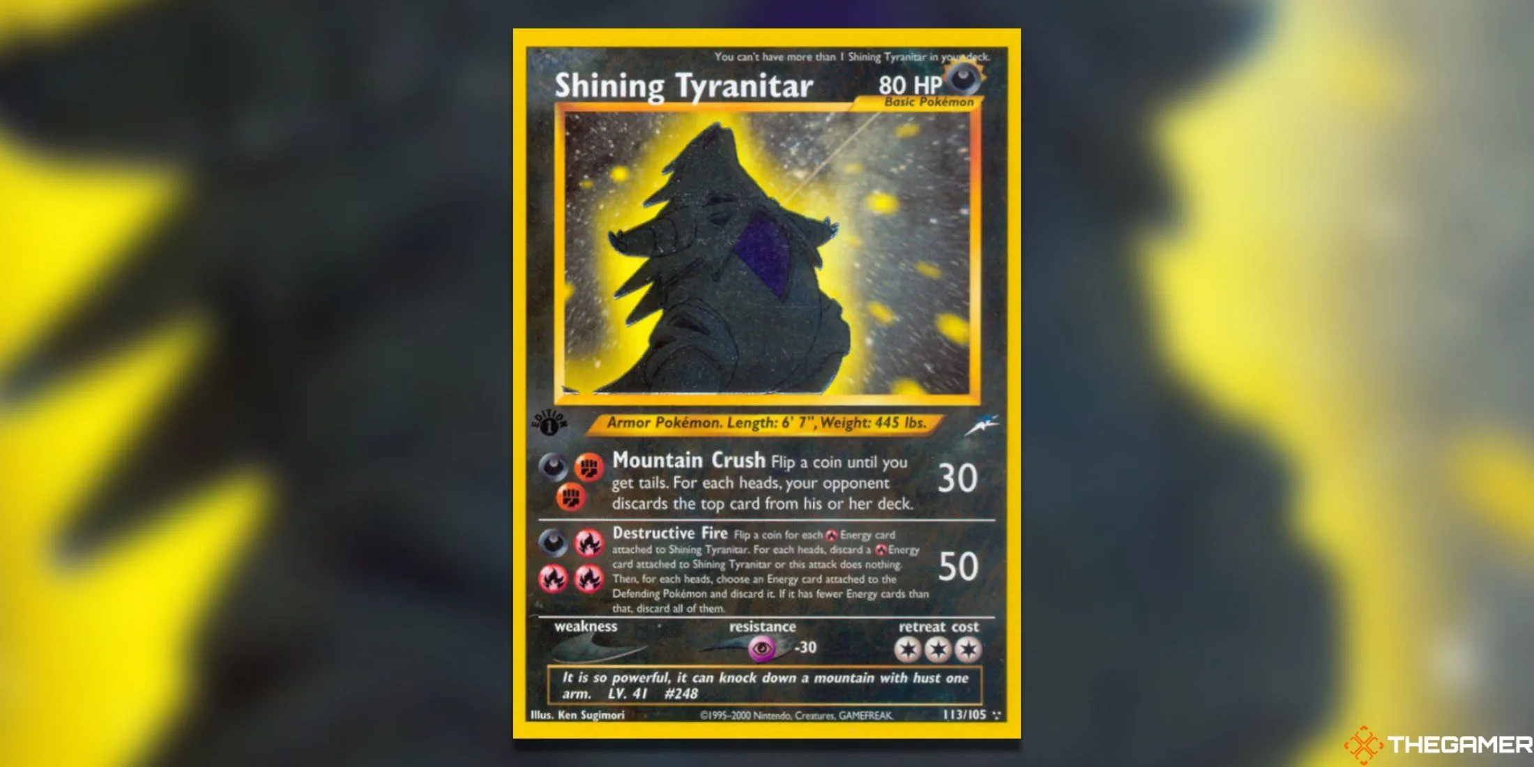 Thẻ bài Pokemon TCG Shining Tyranitar Neo Destiny Secret Rare.