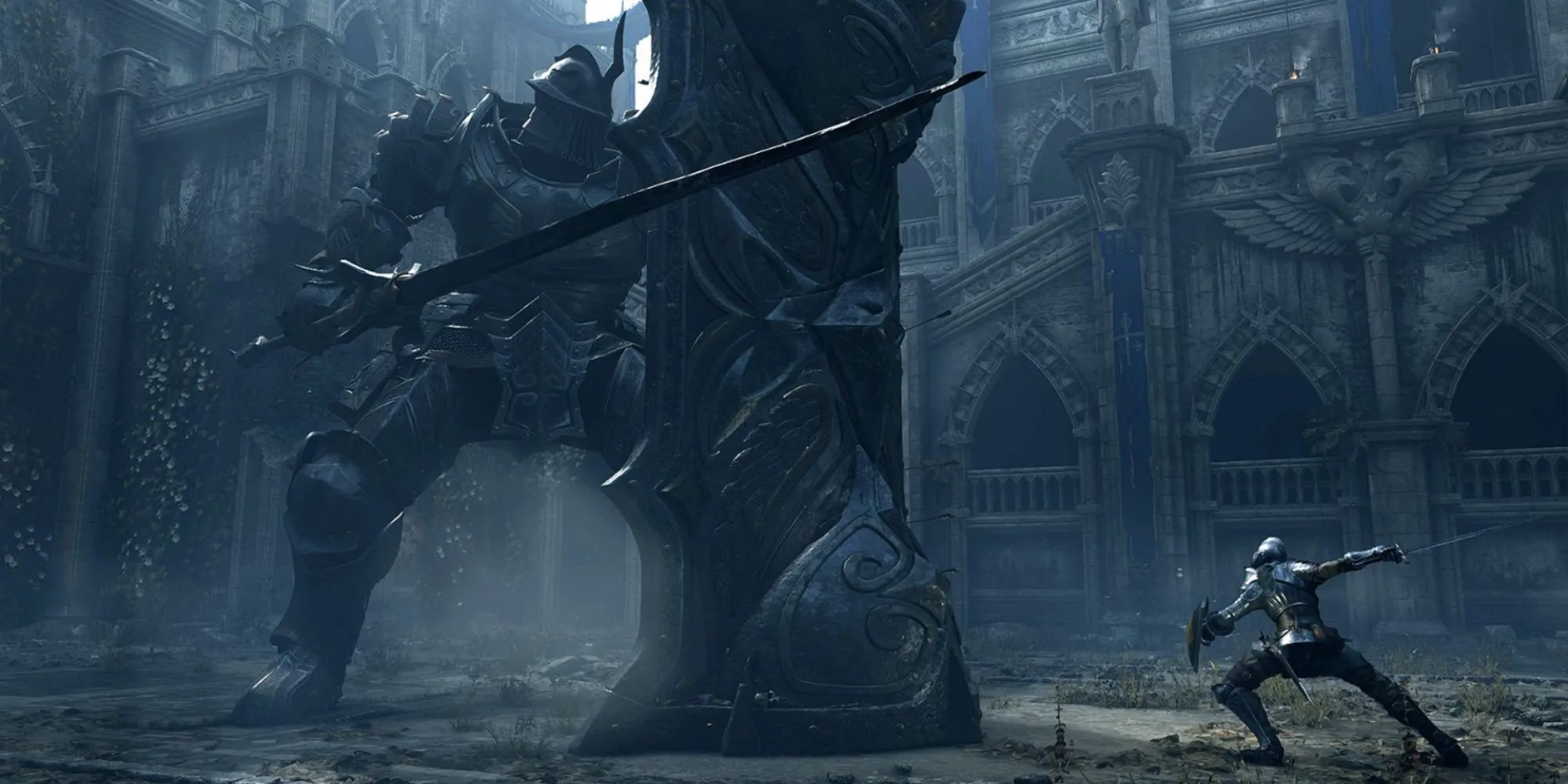 Trận chiến đầy cam go với Tower Knight khổng lồ trên cầu trong Demon's Souls.