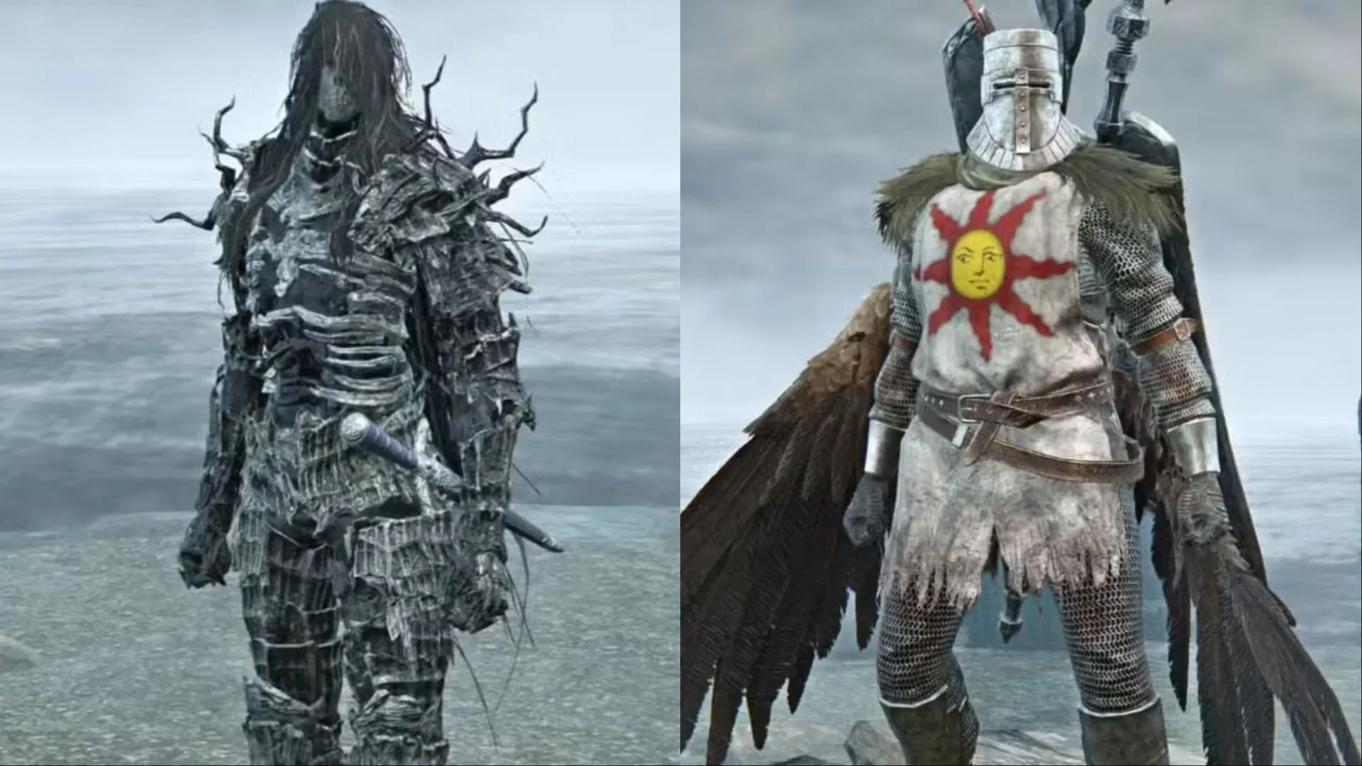 Trang phục Darkwraith và Hiệp sĩ Ánh Mặt Trời (Sunlight Knight) trong Elden Ring Nightreign, gợi nhớ nhân vật kinh điển Dark Souls.