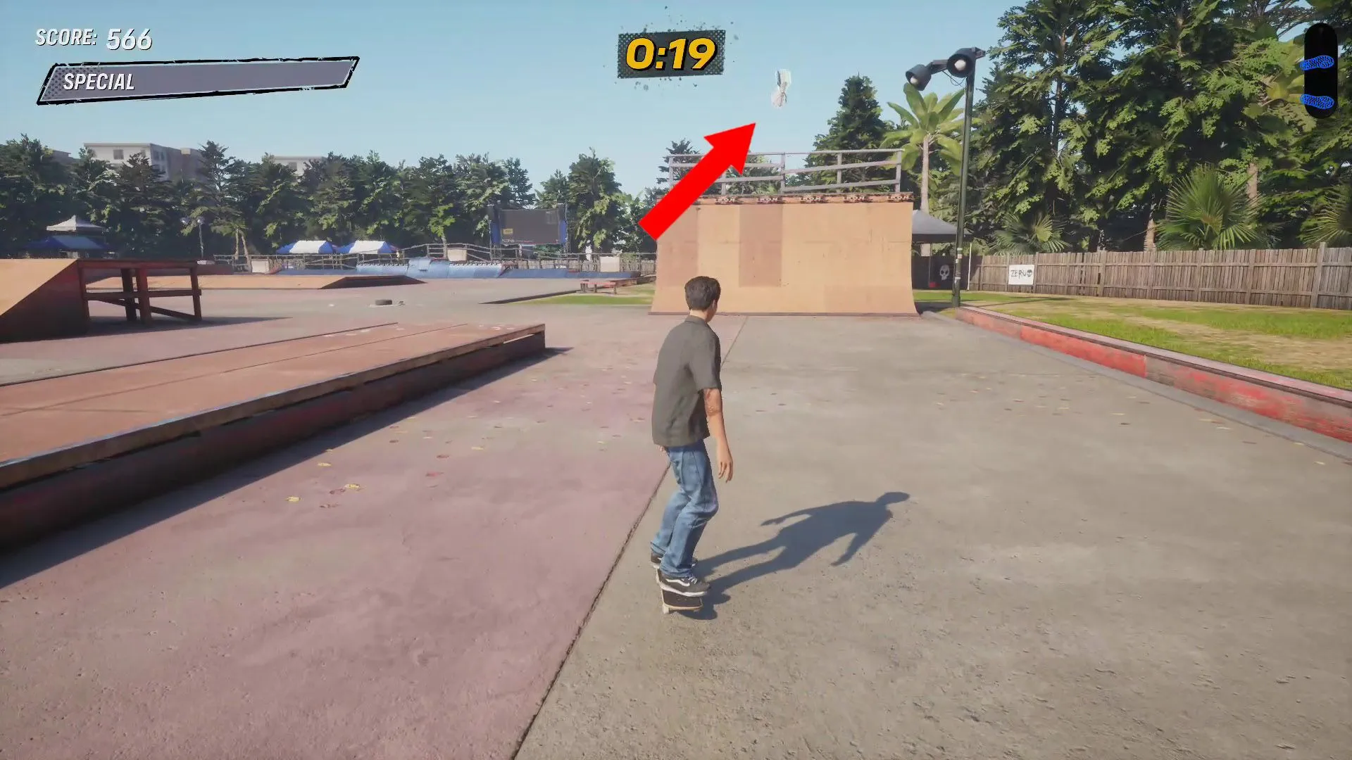 Vị trí tiền mặt đầu tiên trên đường dốc phía đông khu vực Kona của Tony Hawk's Pro Skater 3+4