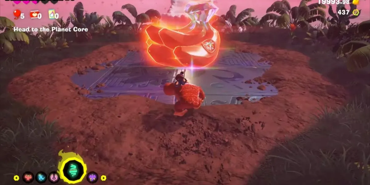 Viên Ngọc Banandium màu xanh phát sáng trong Donkey Kong Bananza, giúp Donkey Kong hồi phục năng lượng Bananergy
