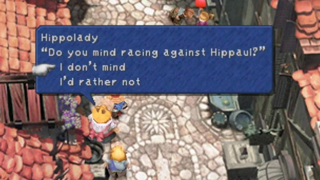 Vivi cùng cô bé Hippolady chuẩn bị cho cuộc đua Hippaul căng thẳng trong Final Fantasy 9.