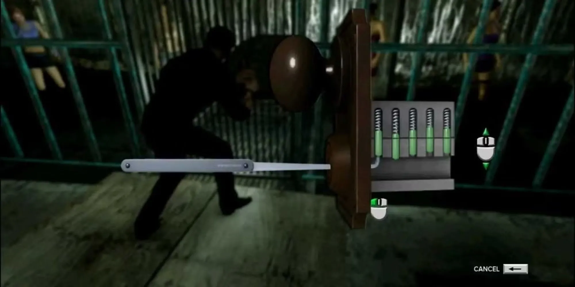 Wei Shen đang cạy khóa cửa ô tô bằng cách nâng chốt lên màu xanh lá cây trong game thế giới mở Sleeping Dogs