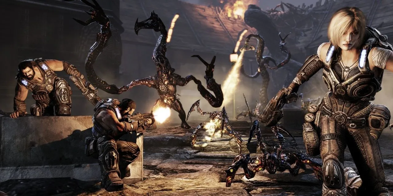Bìa quảng cáo cho Gears of War 3, game bắn súng góc nhìn thứ ba