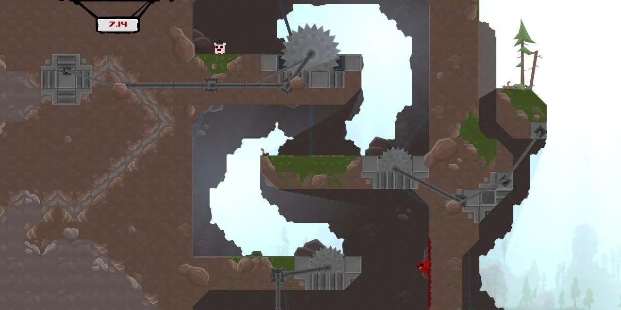 Cảnh chơi Super Meat Boy đầy thử thách