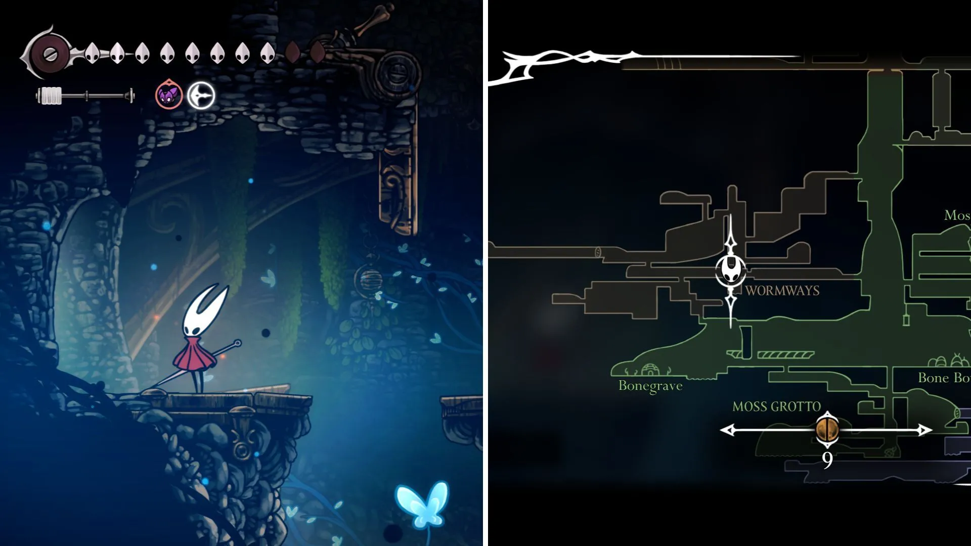 Cánh cửa bị khóa dẫn vào khu vực Wormways trong Hollow Knight Silksong cần Simple Key