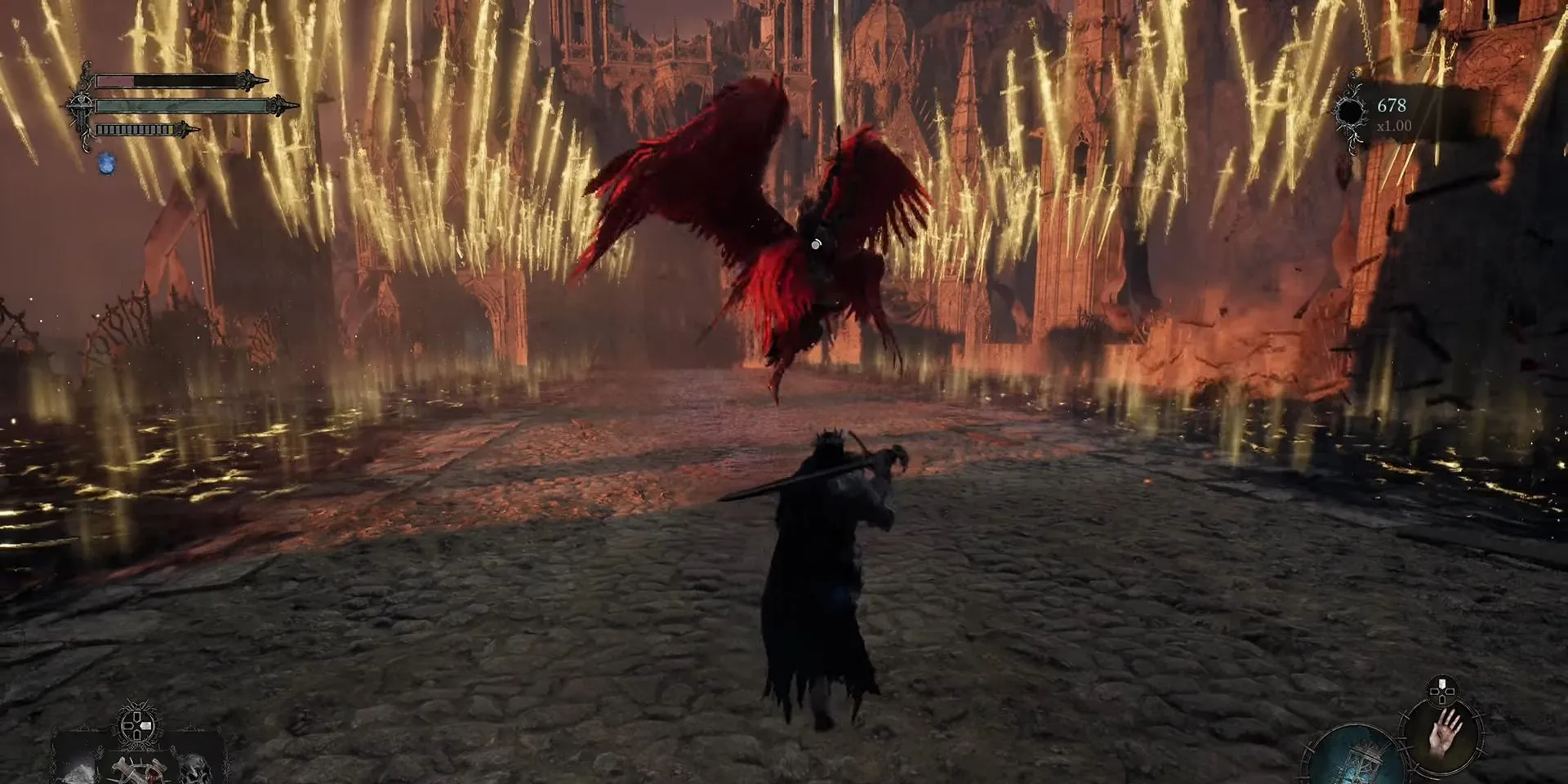 Chiến binh giao tranh với boss Peita trong thế giới Lords of the Fallen