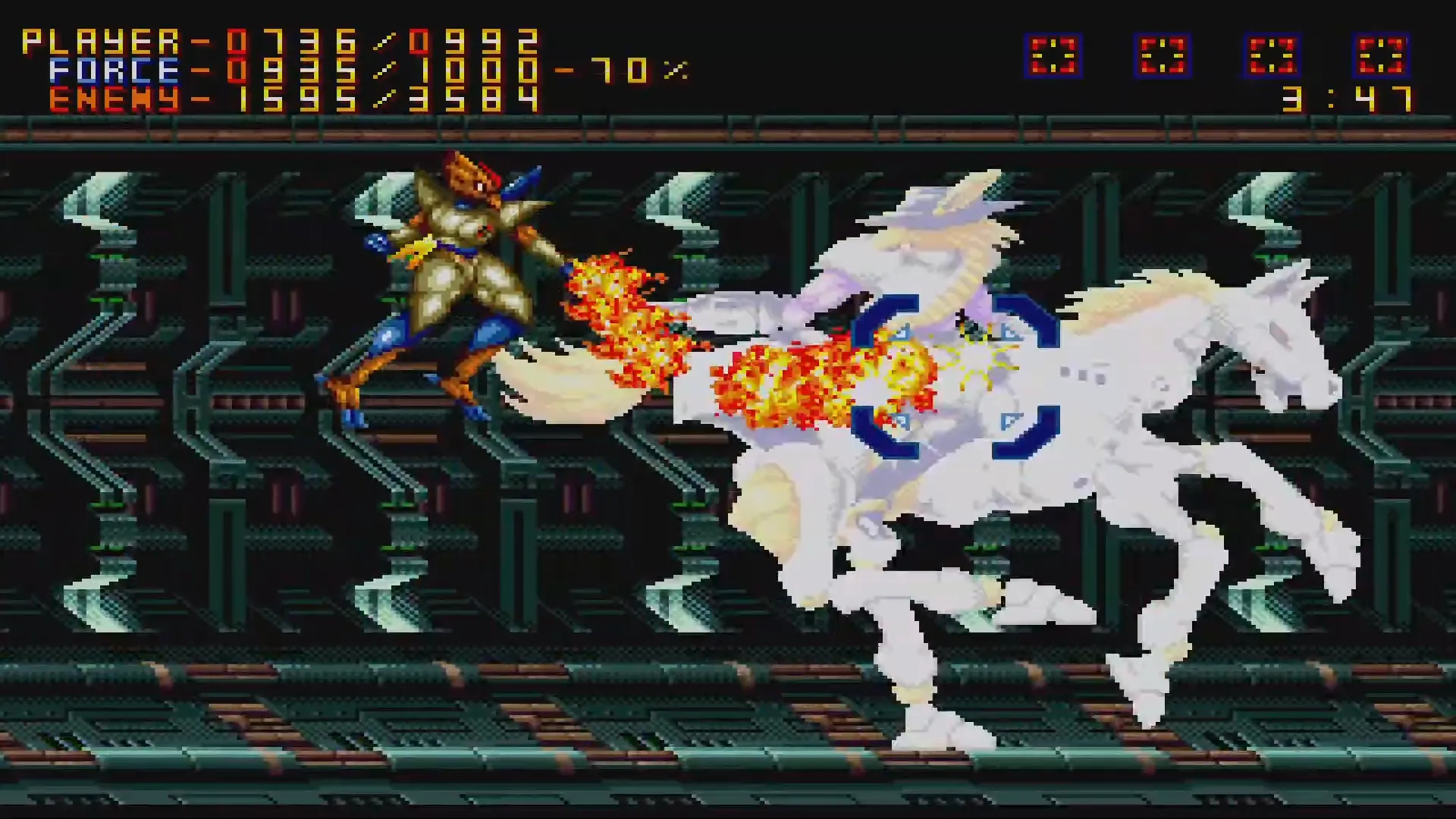 Chiến đấu với Wolfgunblood trong Alien Soldier, tựa game có nhiều boss