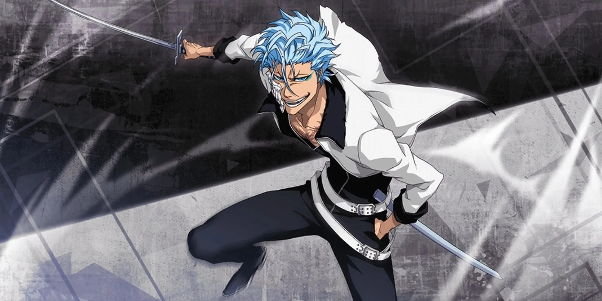 Grimmjow Jaegerjaquez trong tư thế chiến đấu, biểu cảm giận dữ