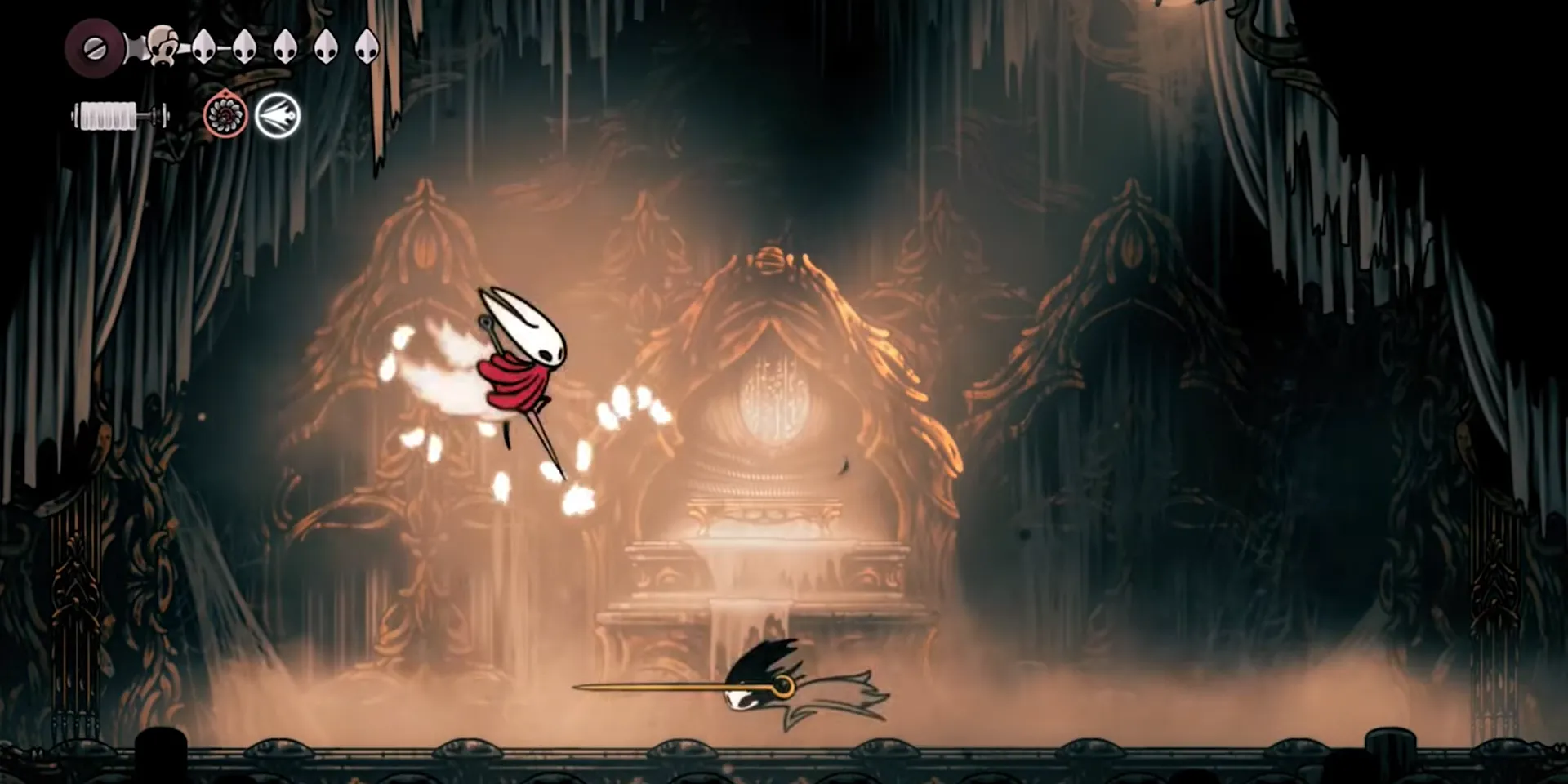 Hornet đối mặt Phantom trong Hollow Knight Silksong