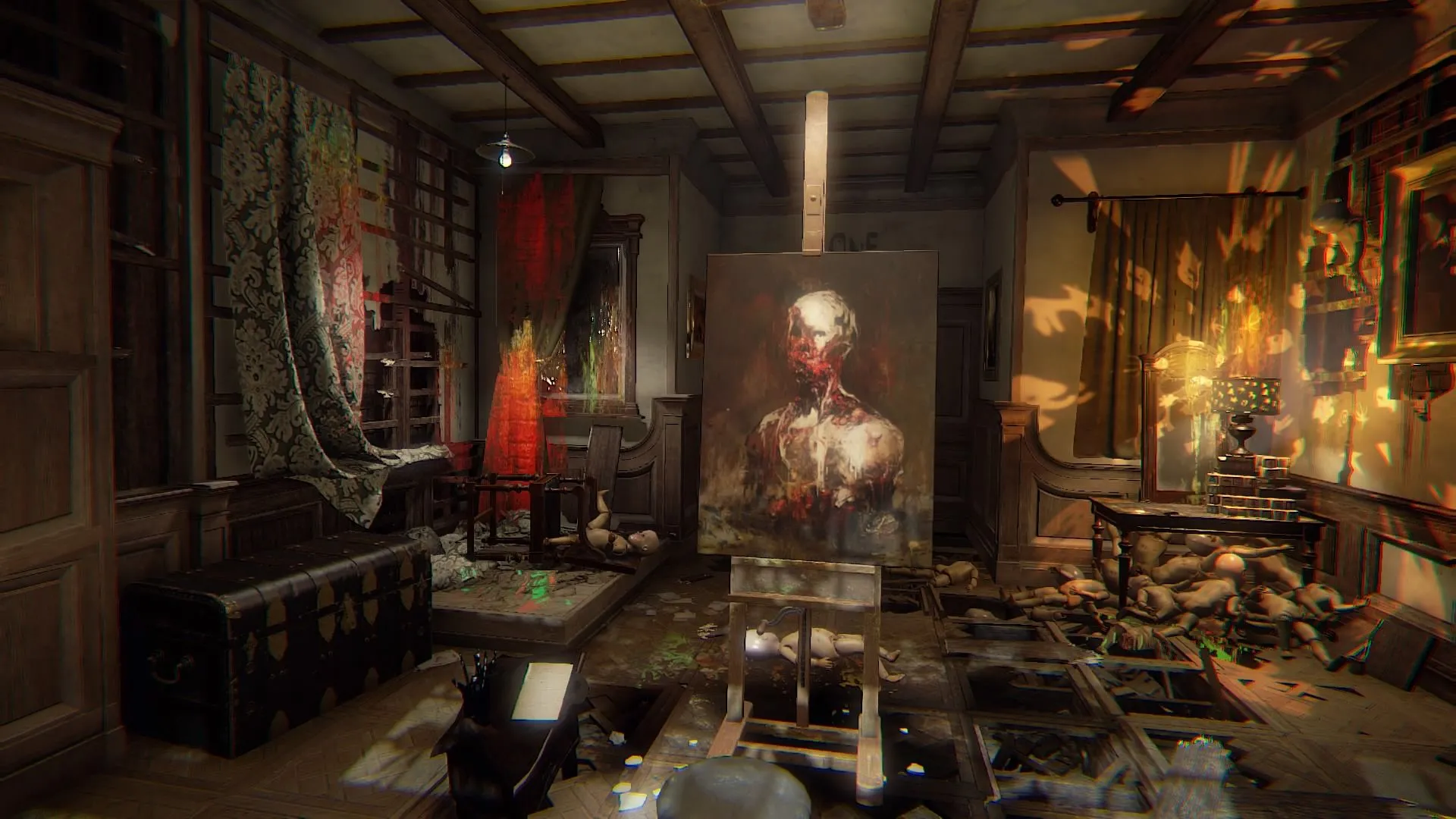 Không gian u ám trong Layers of Fear, phản ánh tâm trạng của người họa sĩ bị dằn vặt