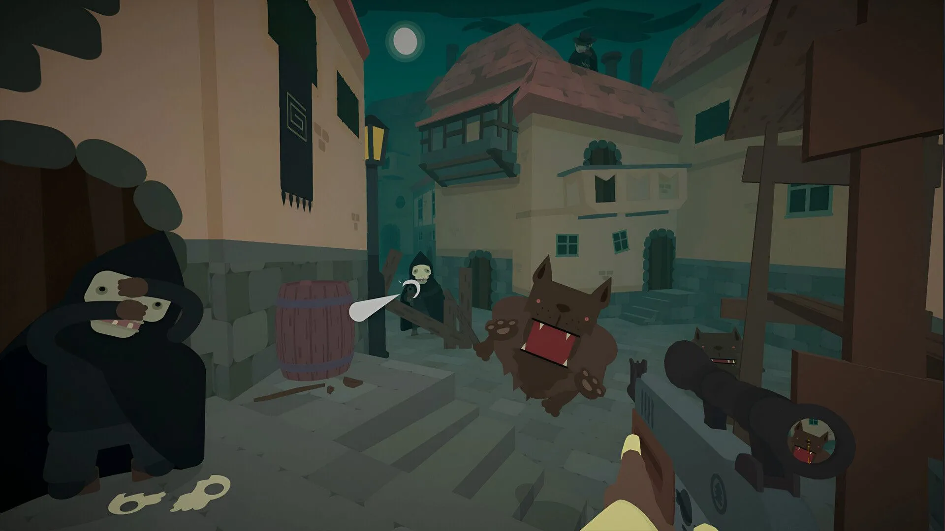 Linh mục trang bị vũ khí chiến đấu với quái vật tại khu vực u tối trong game SULFUR