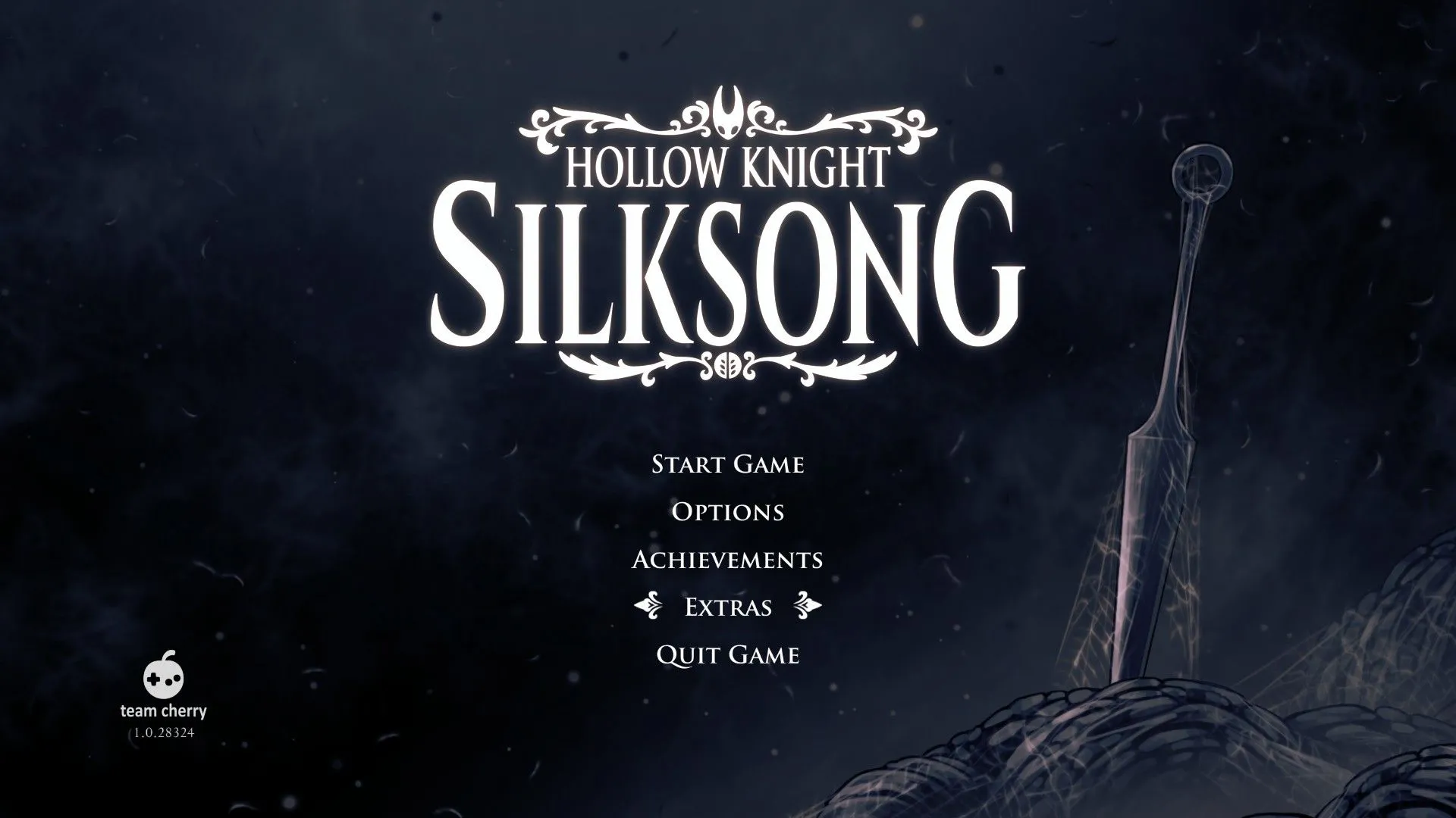 Màn hình tiêu đề của Hollow Knight Silksong sau khi hoàn thành game
