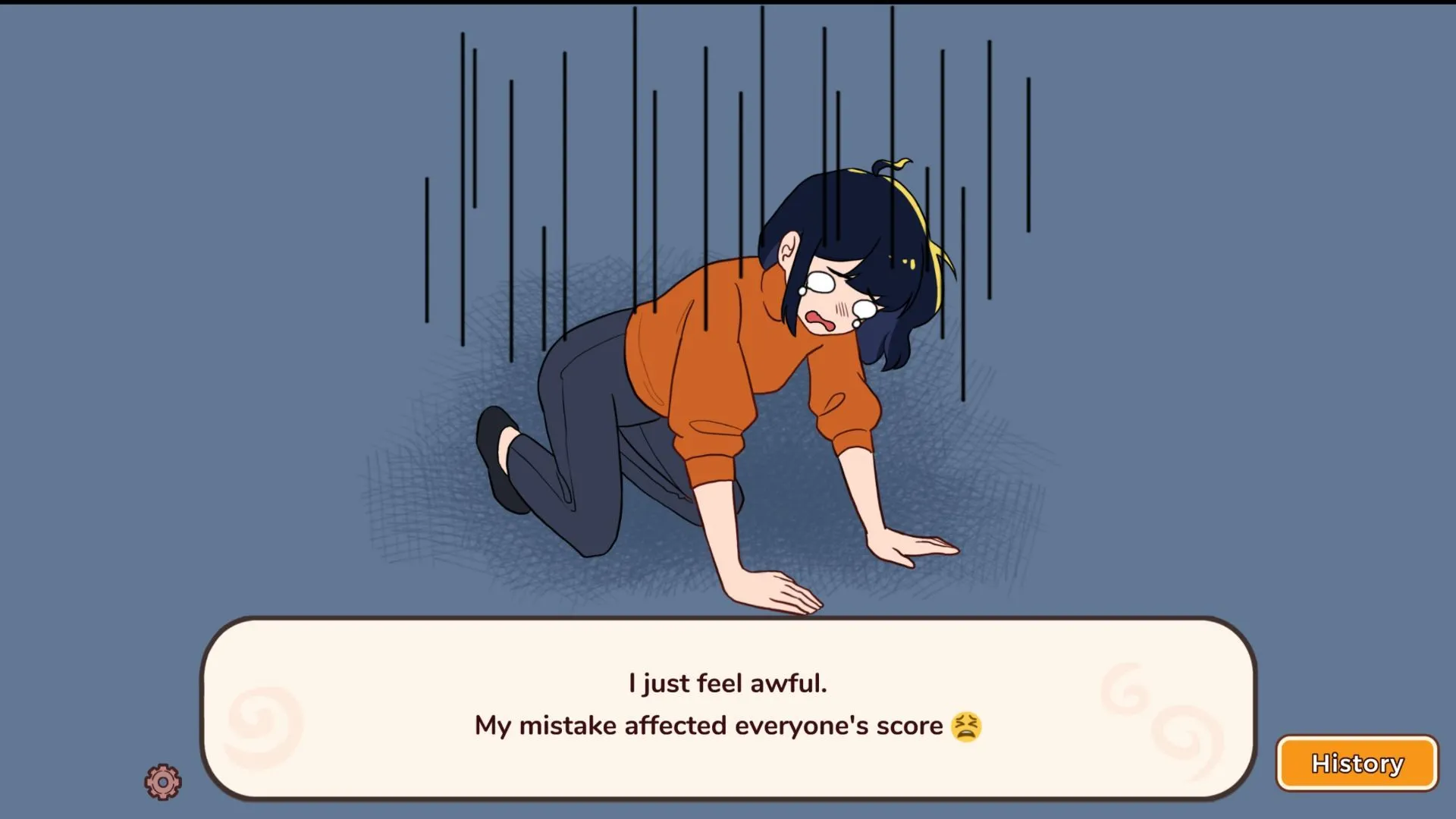 Mary và bạn bè trong một phân cảnh visual novel của Little Problems