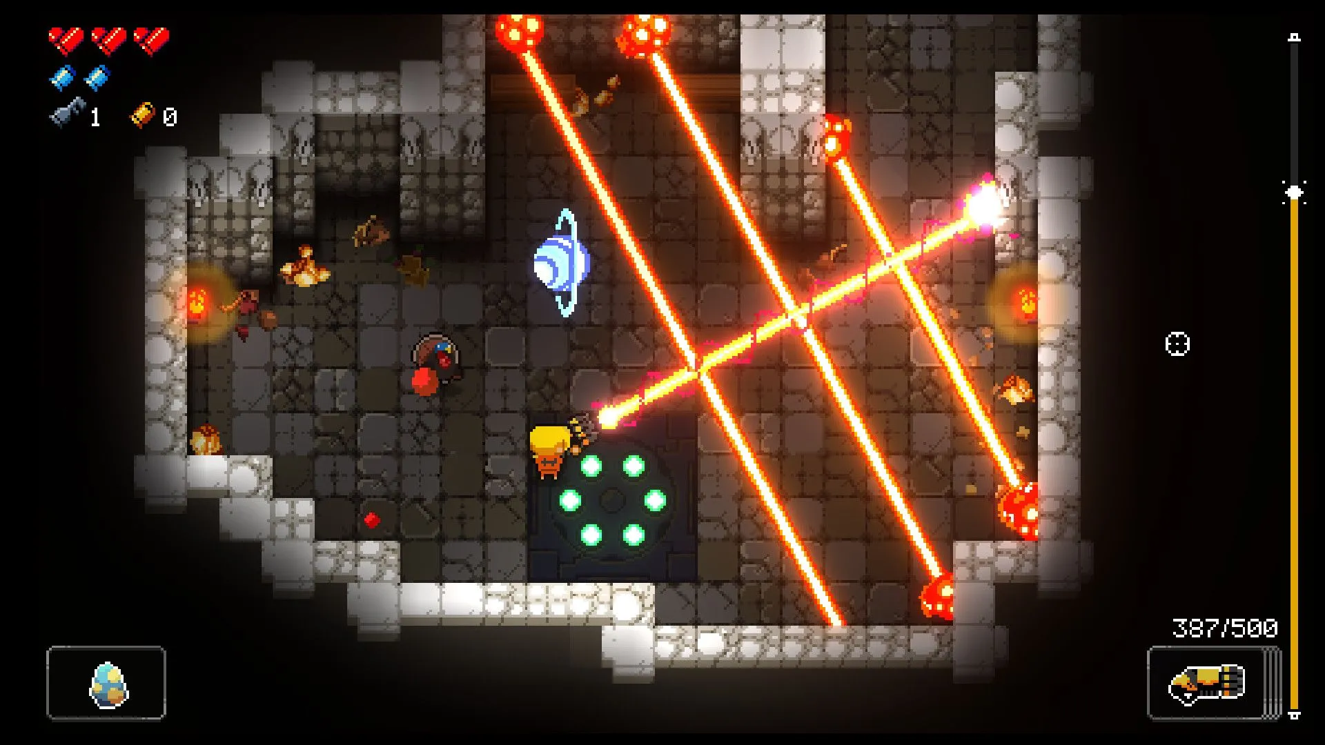 Những tia laser bắn ra trong Enter the Gungeon, một roguelike đầy hành động