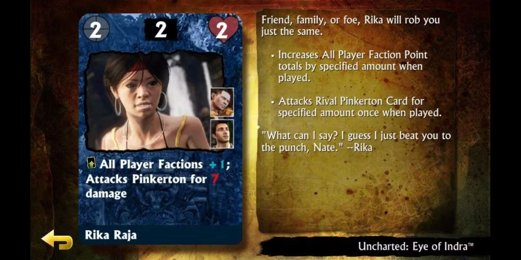 Thẻ bài nhân vật và vật phẩm trong Uncharted: Fight for Fortune, spin-off game thẻ bài của Uncharted